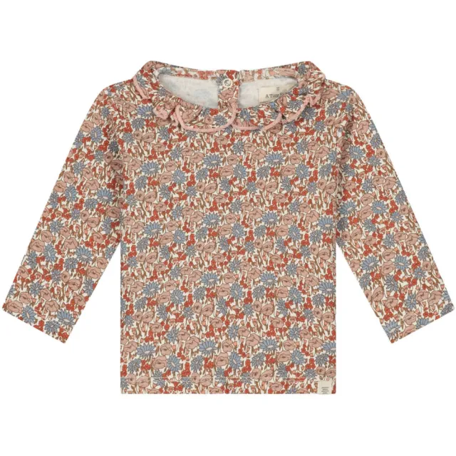 A Tiny Story longsleeve met peter pan-kraag beige Roze/beige/blauw