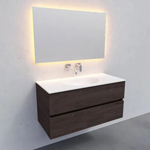 Boss & Wessing Badkamermeubel Solid Surface AQS Stockholm 100x46 cm Midden Wood Dark Brown Boss & Wessing Houtlook