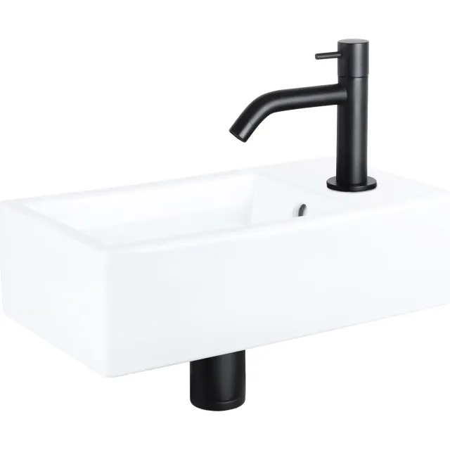 Fonteinset Differnz Force Keramiek 40x22x11.5 cm Wit Met Gebogen Kraan Mat Zwart