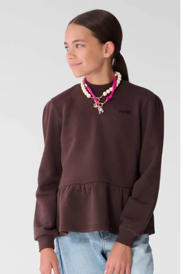 Shoeby sweater met peplum - donkerbruin