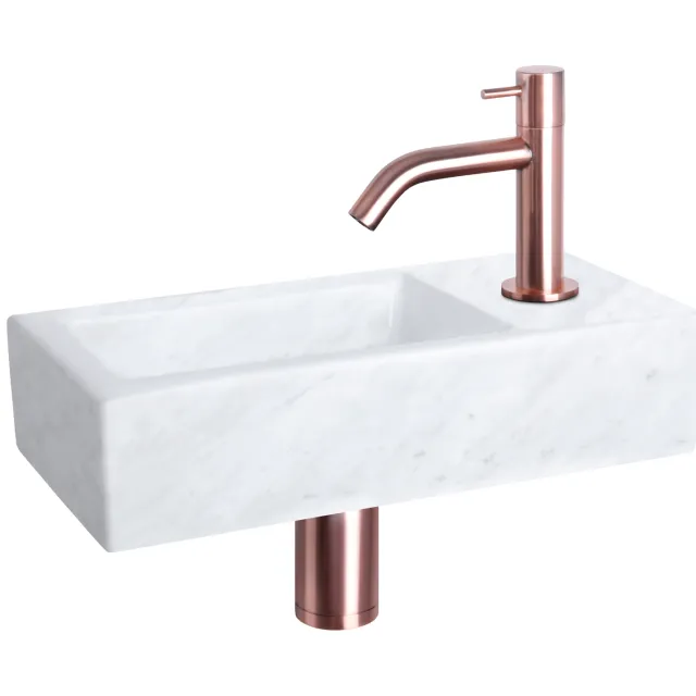 Differnz Fonteinset Differnz Helios 37.5x18.5x9.5 cm Marmer Wit Met Gebogen Kraan Rood Koper