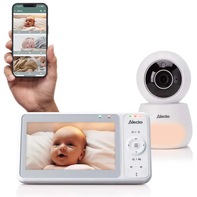 Alecto DVM2060 Babyfoon met HD-camera, groot 5 inch kleurenscherm, nachtlampje en app - Op afstand bestuurbaar - Wit, foto 2