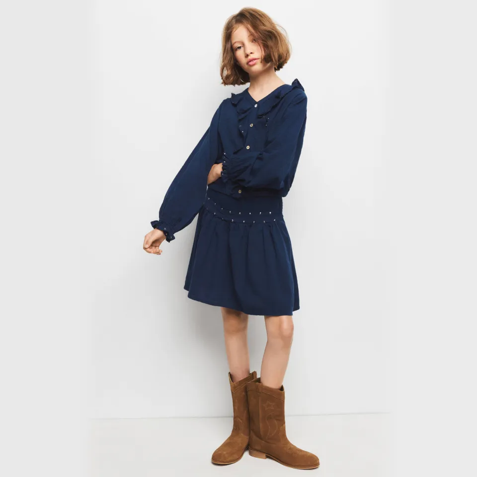 Mango blouse met ruches en studs marineblauw