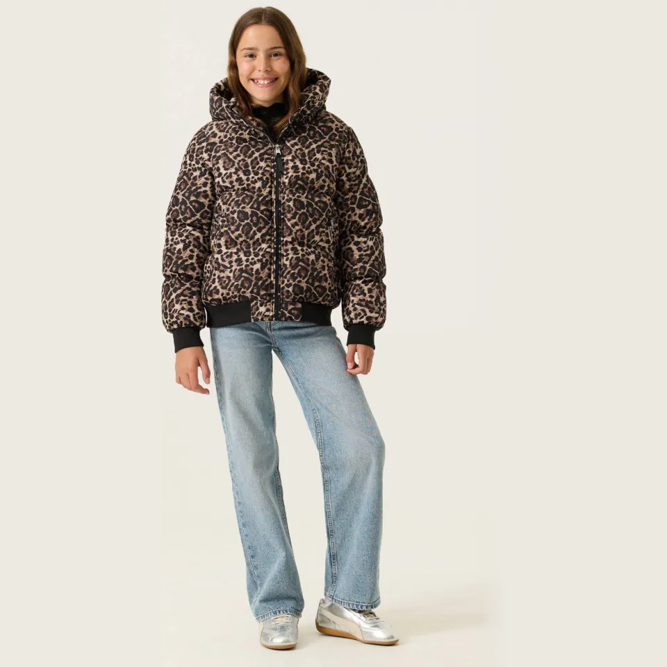 Garcia winterjas met panterprint bruin