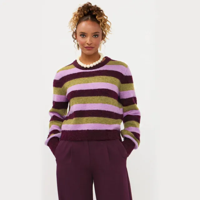 Ydence gebreide gestreepte trui met wol - aubergine Multi