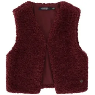 Like Flo gilet - donkerrood Meisjes Imitatiebont V-hals Effen