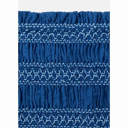 Mango strapless top met smockwerk marineblauw, foto 5