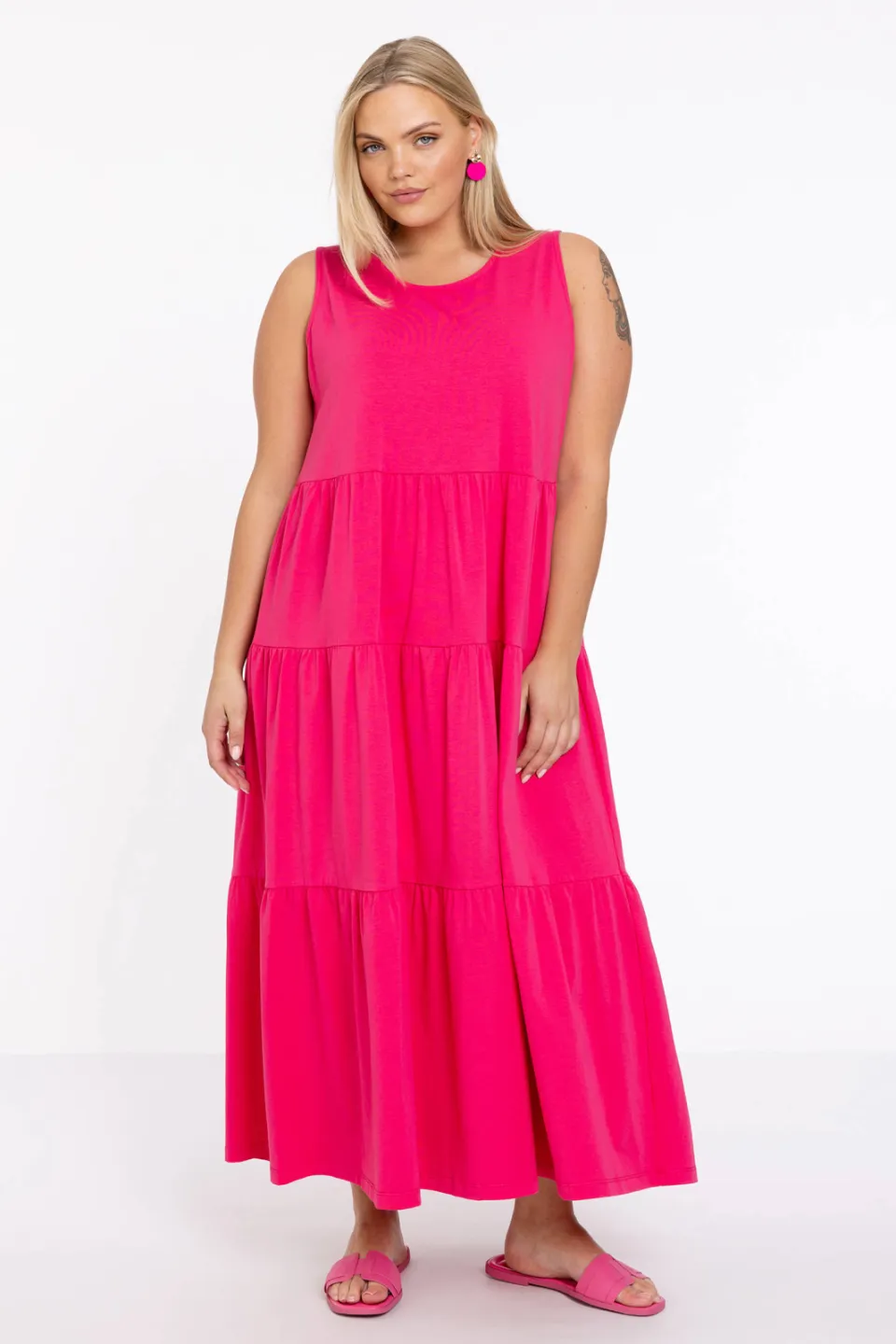Yoek jurk met ruches roze, foto 3