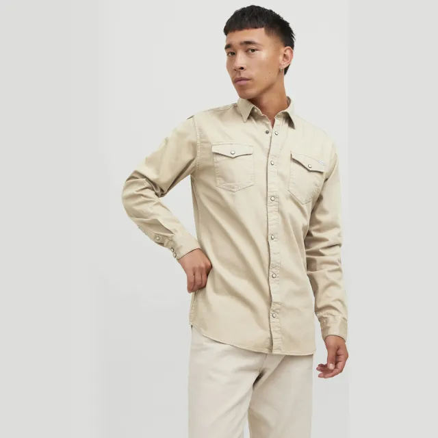 Jack & Jones ESSENTIALS regular casual overhemd beige Crockery