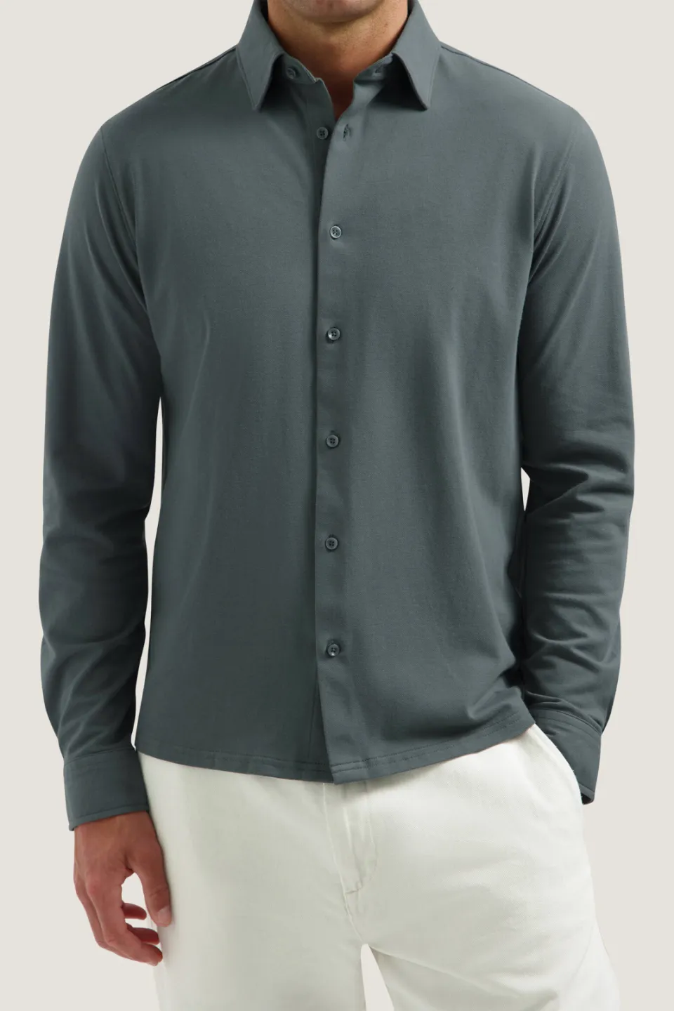 Dstrezzed piqué slim fit casual overhemd - grijsgroen, foto 5