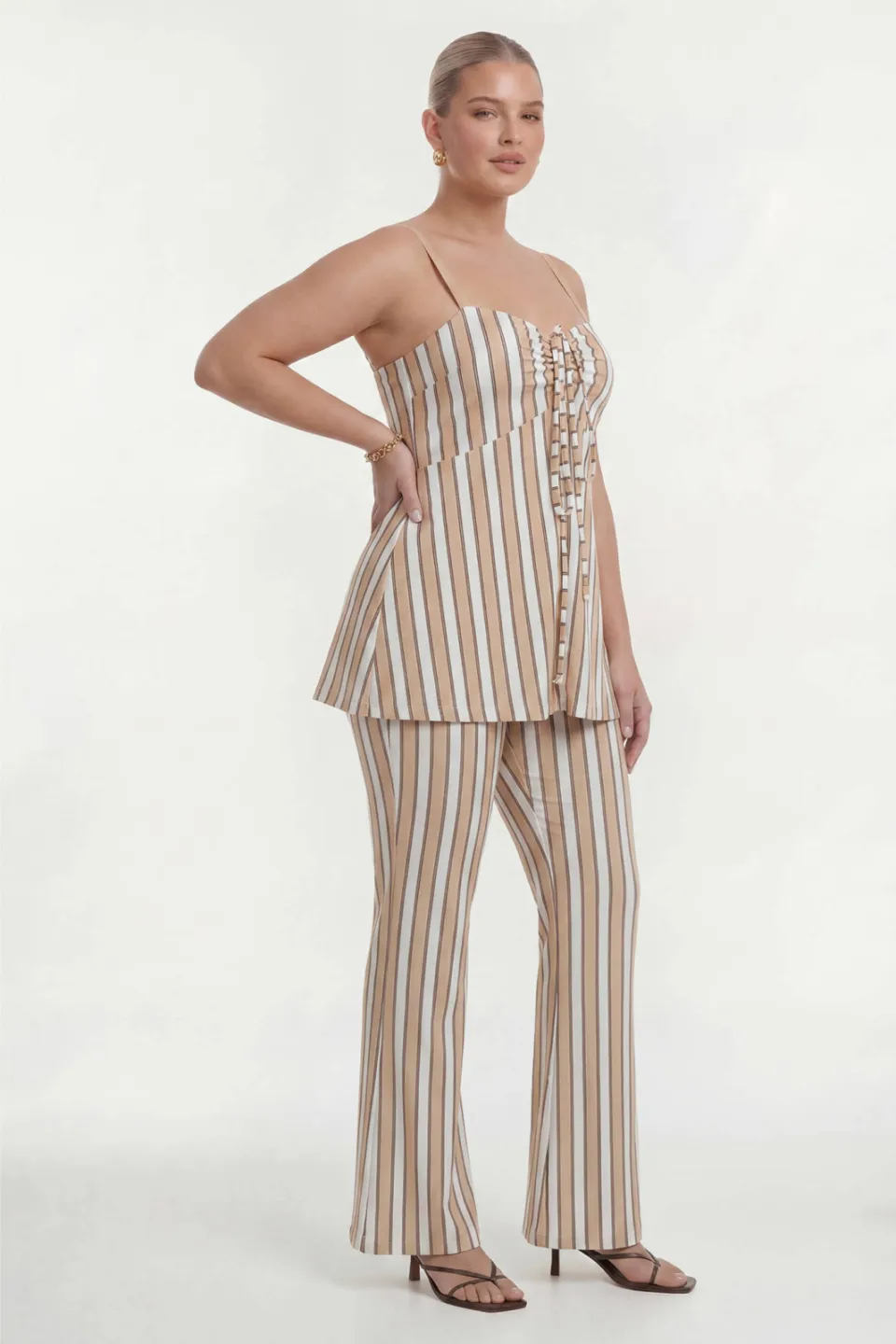 Yoek Decostripe pantalon lichtbruin
