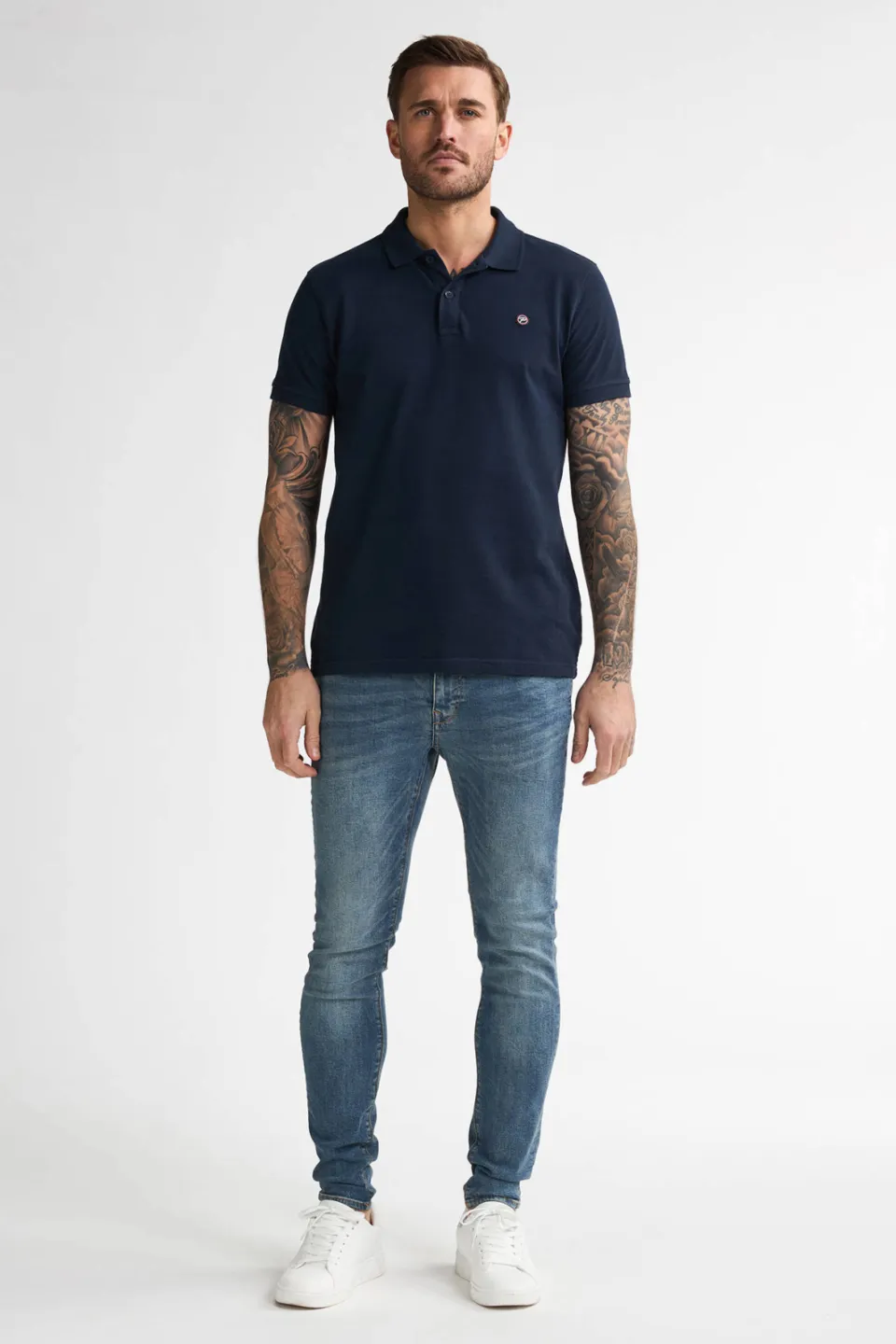 Petrol Industries skinny jeans NASH met riem medium used donkerblauw