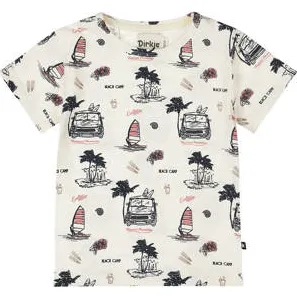 Dirkje T-shirt ecru jongens Ecru/zwart/roze