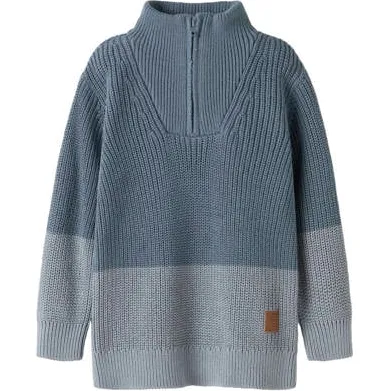NAME IT MINI katoenen gebreide trui - blauw Meerkleurig Blauw/grijs