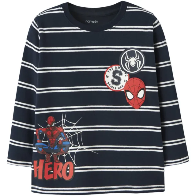 NAME IT MINI Spider-Man gestreepte longsleeve donkerblauw