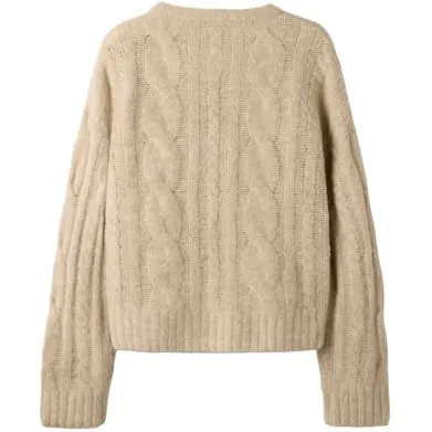 LMTD gebreide trui met kabels en wol - beige, foto 3