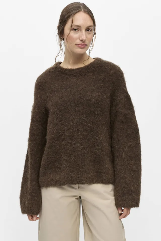 Object pullover met wol - bruin