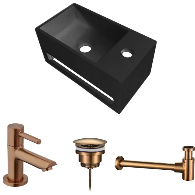 Boss & Wessing Fonteinset BWS Solid Surface Met Handdoekhouder Rechts Zwart Koper