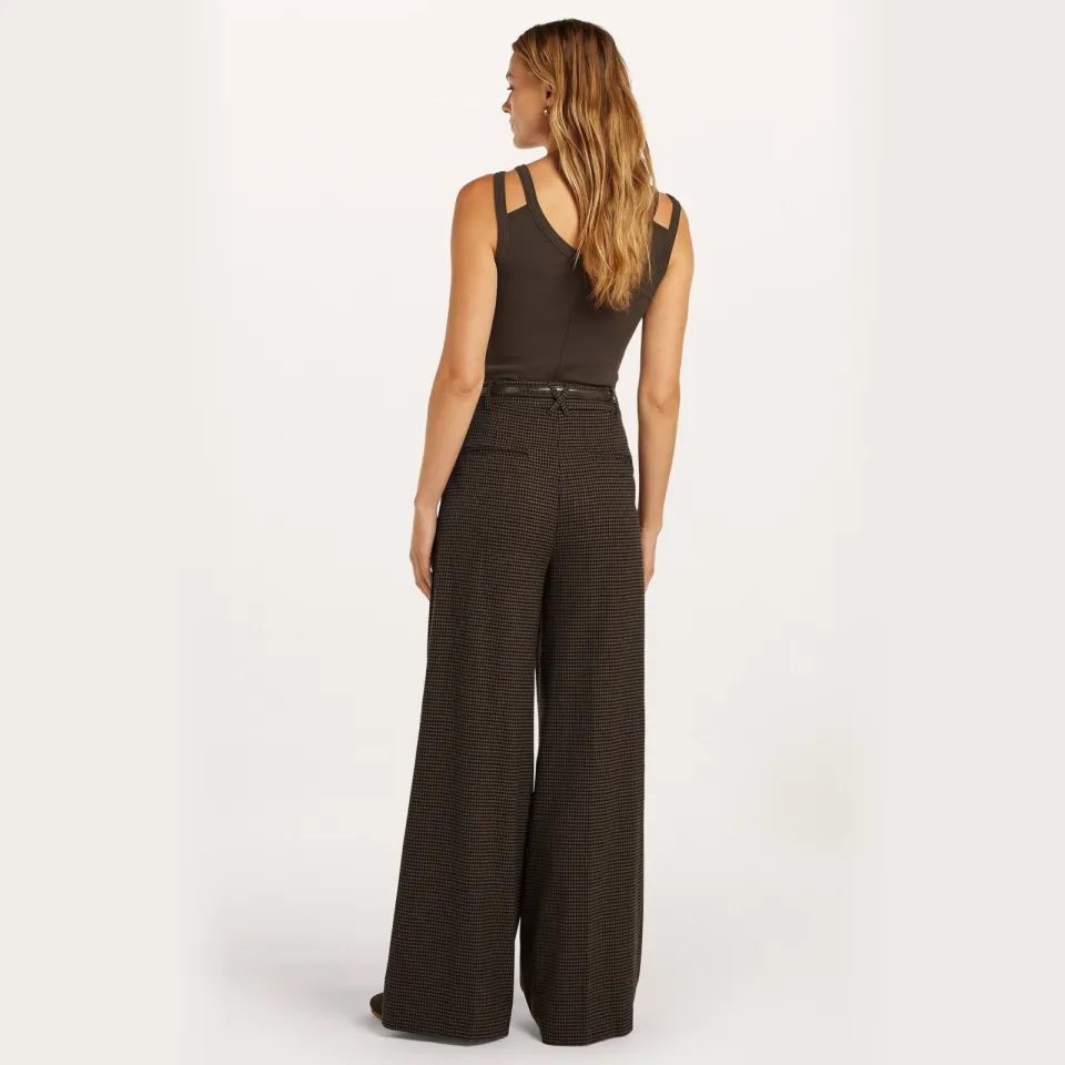 Beaumont wide leg pied-de-poule broek - donkerbruin, foto 2