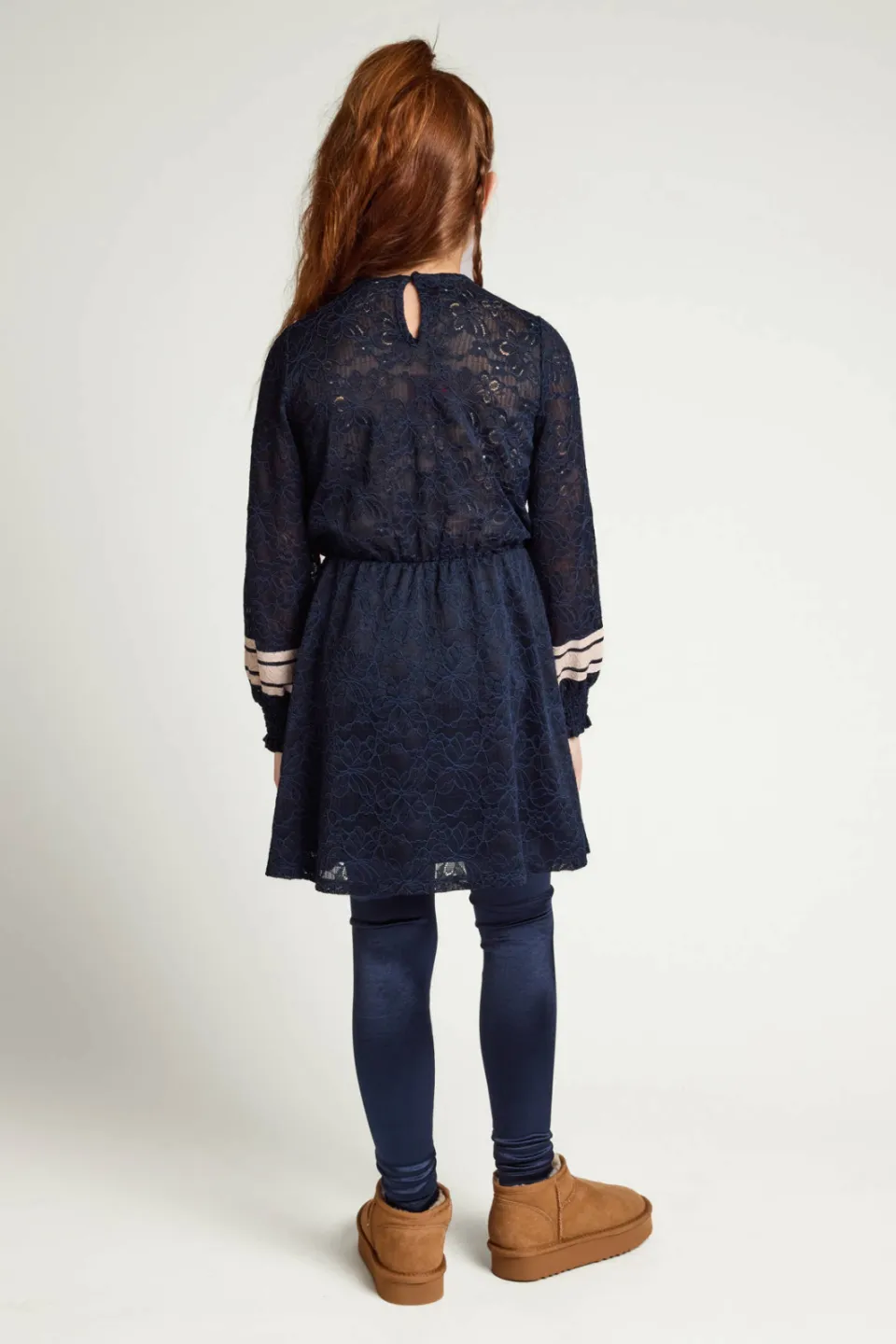 LOOXS little kanten A-lijn jurk met tekst donkerblauw, foto 5