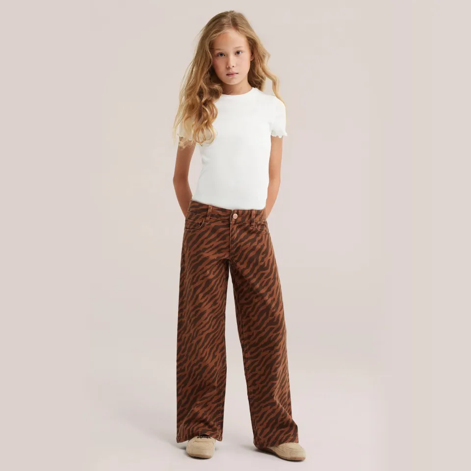 WE Fashion wide leg jeans met zebraprint - bruin