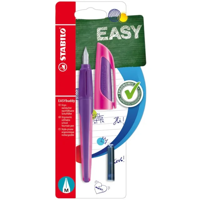 Stabilo Vulpen stabilo easybuddy rechtshandig m Paars/magenta blister blauw