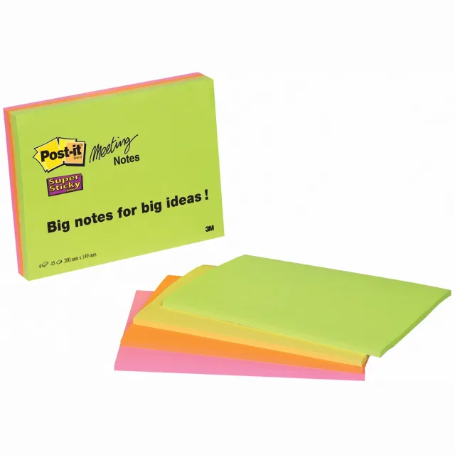 Post-It Memoblok post-it 6845 super sticky 203x152mm Assorti 4 stuks geel