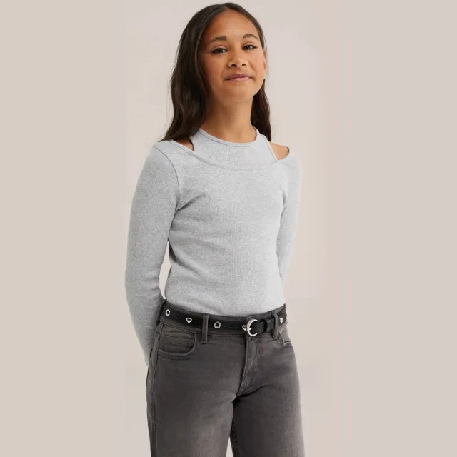 WE Fashion longsleeve met ronde hals grijs