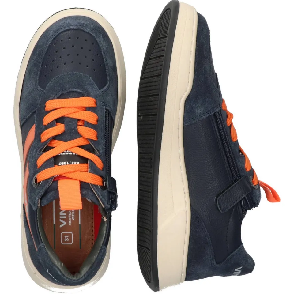 Vingino leren sneakers donkerblauw/oranje, foto 4