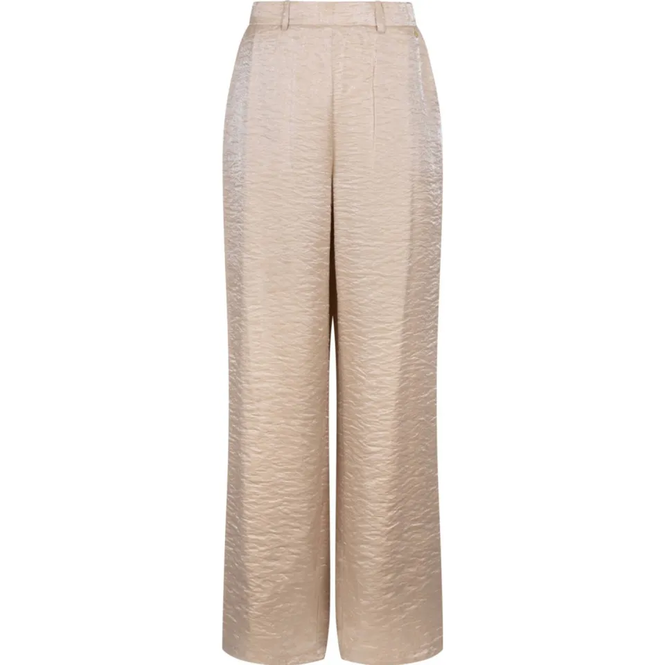 NUKUS satijnen straight high waist broek zand, foto 3