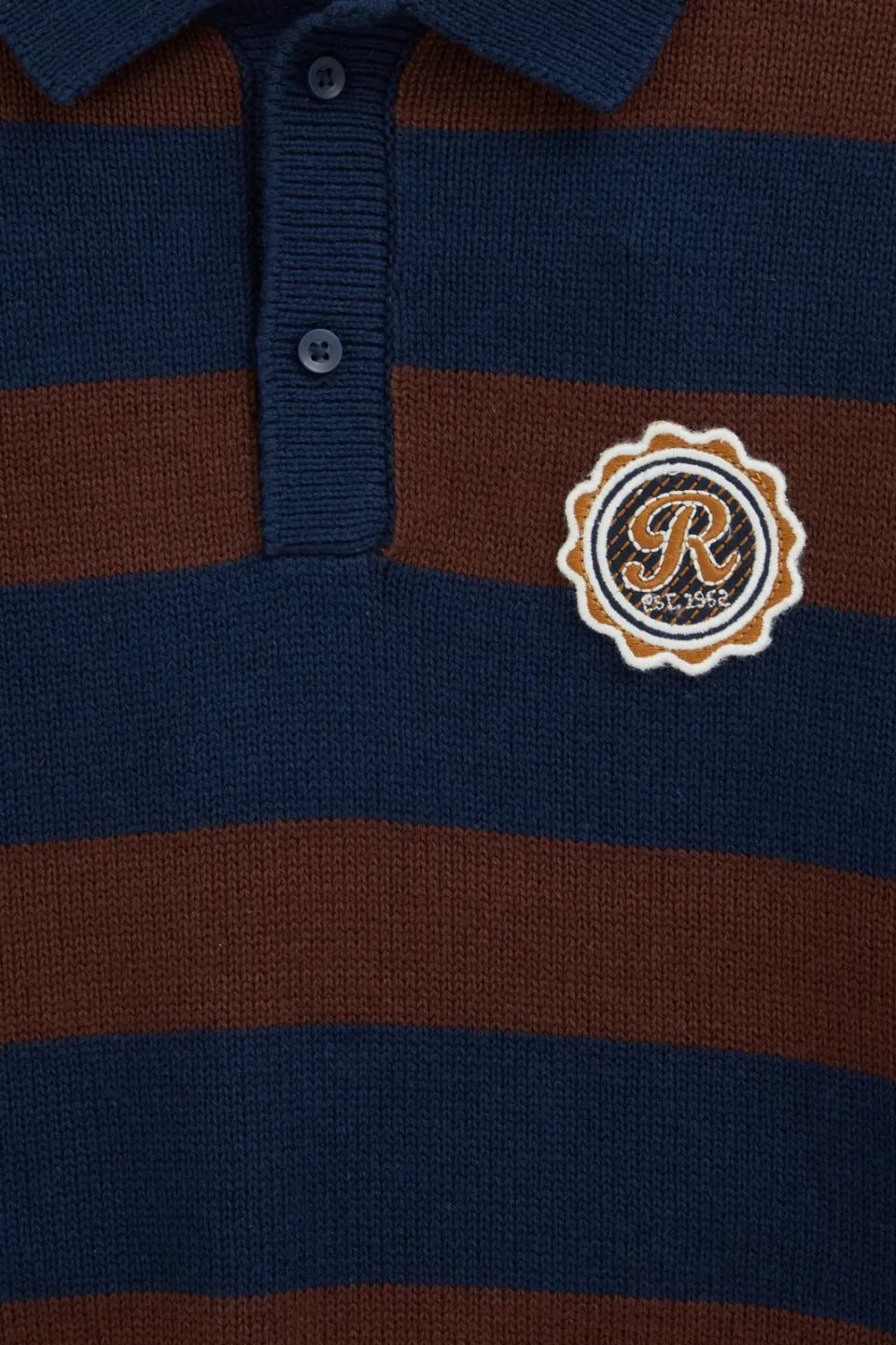 WE Fashion katoenen gebreide gestreepte trui met patches - donkerblauw/bruin, foto 6