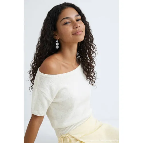 Mango off shoulder gebreide top wit, foto 3