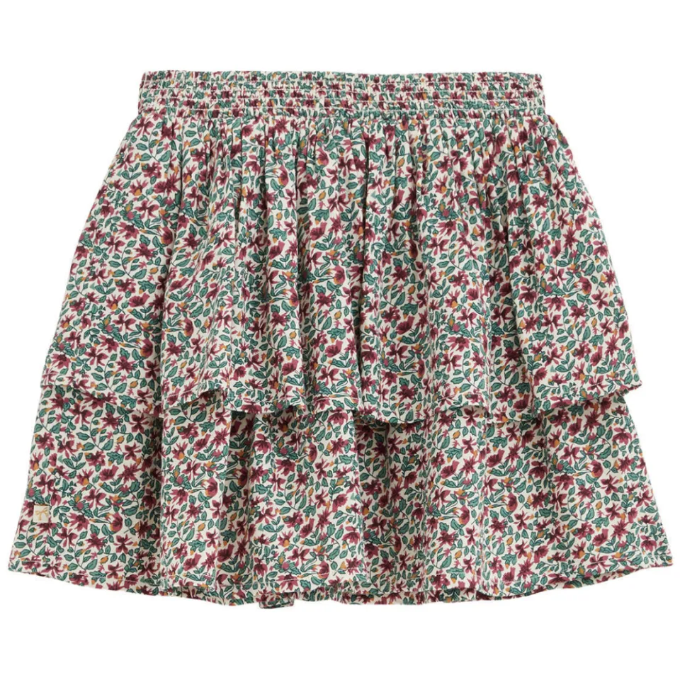 WE Fashion gebloemde korte rok met ruches ecru/groen/donkerrood, foto 2