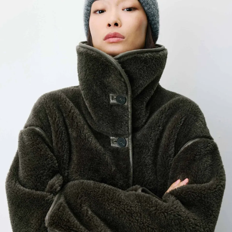 Grace & Mila faux fur jas - kakigroen, foto 6