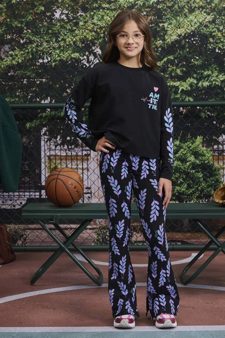 Z8 kids flared broek Marie zwart Donkerblauw/lichtblauw/roze