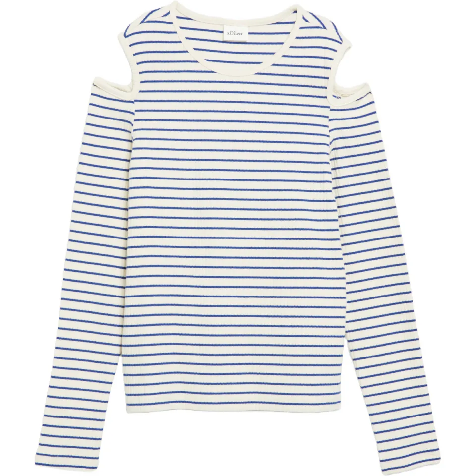 S.Oliver gestreepte longsleeve met cut-out wit/blauw, foto 2