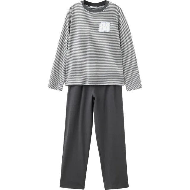 Mango pyjama gestreept antraciet Antraciet/ecru