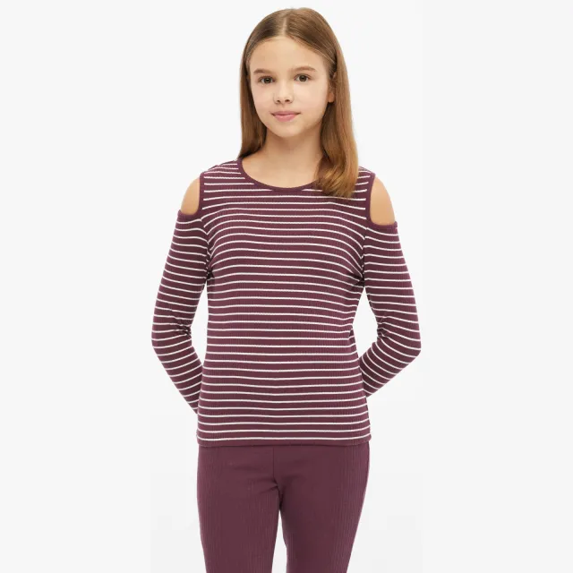 s.Oliver gestreepte longsleeve met cut-out aubergine Aubergine/ecru
