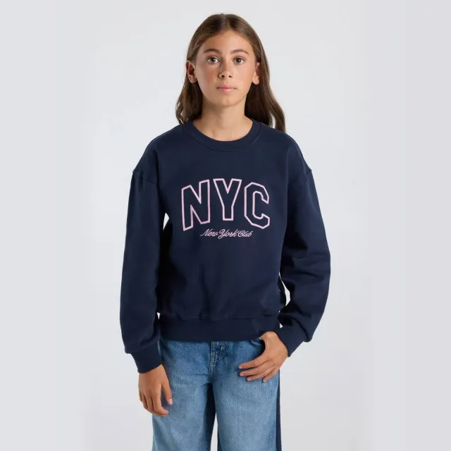 America Today sweater met tekst - donkerblauw