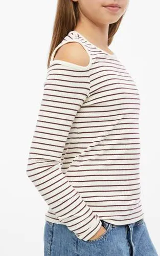 s.Oliver gestreepte longsleeve met open schouders beige, foto 5