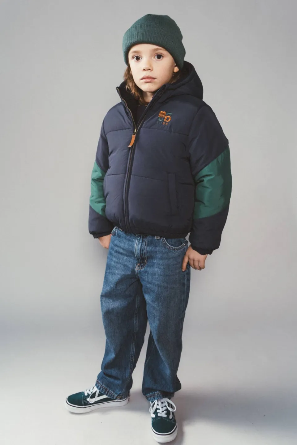 Moodstreet Jules gewatteerde winterjas donkerblauw Donkerblauw/groen