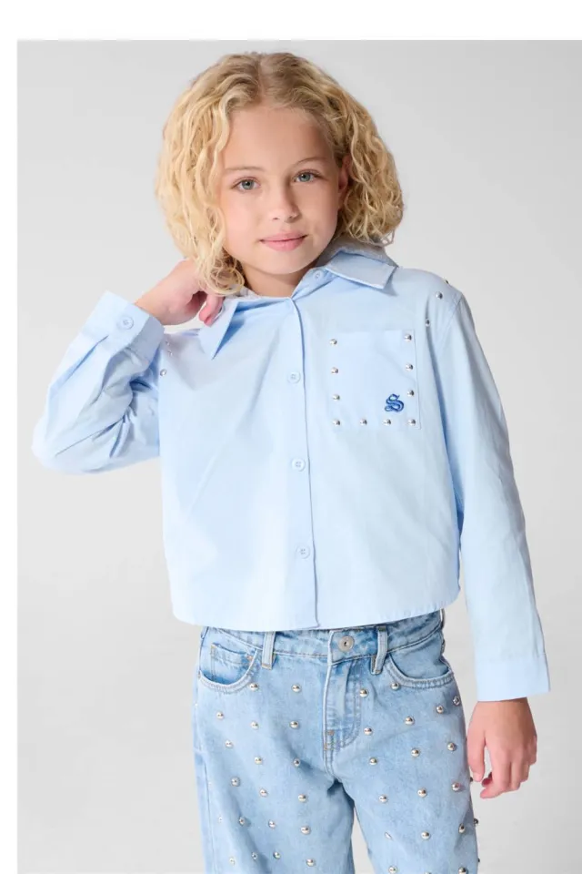 Shoeby blouse met capuchon lichtblauw Lichtblauw/Grijs