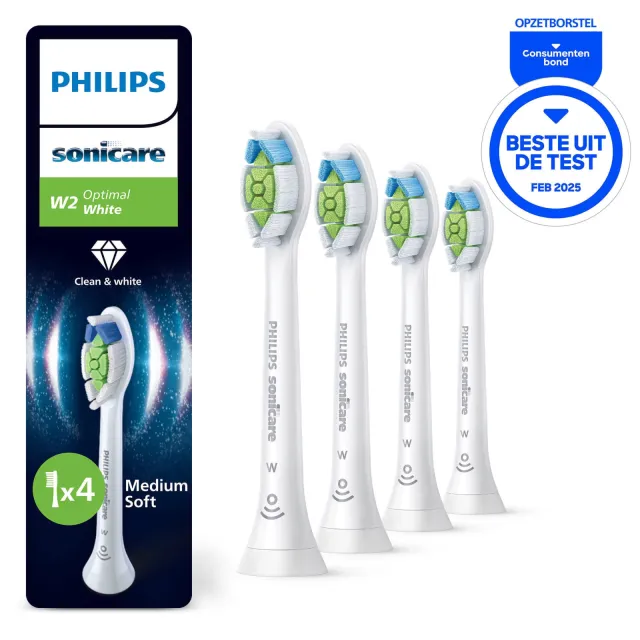 Philips Sonicare Optimal White – Opzetborstels voor Elektrische Tandenborstel – Wit – Verpakking van 4 - HX6064/87