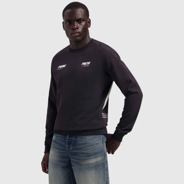 Pure Path regular fit sweater met backprint - donkerbruin