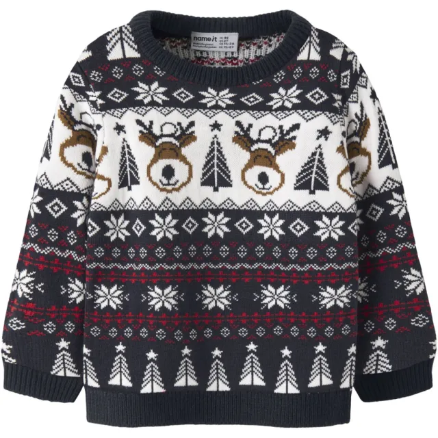 NAME IT MINI jacquard kersttrui met print - donkerblauw