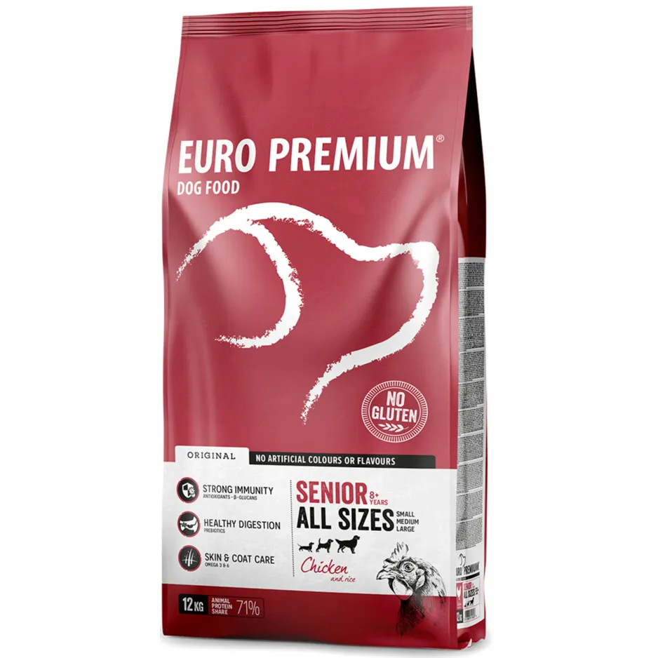 Euro Premium Senior 8+ kip & rijst hondenvoer 12 kg