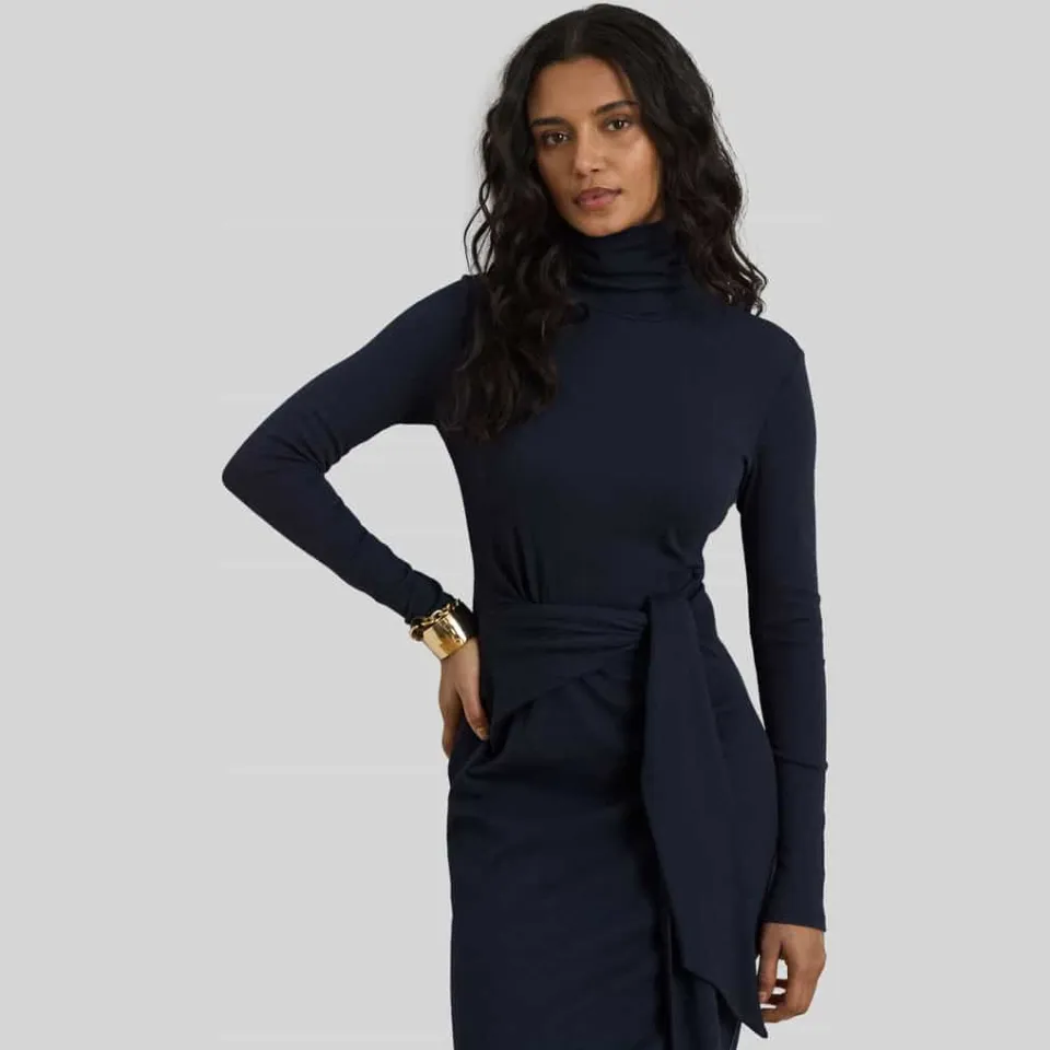Lauren Ralph Lauren Regular fit vrijetijdsjurk van mix van katoen en modal marineblauw, foto 3