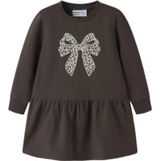 NAME IT MINI sweatjurk met ruches donkerbruin