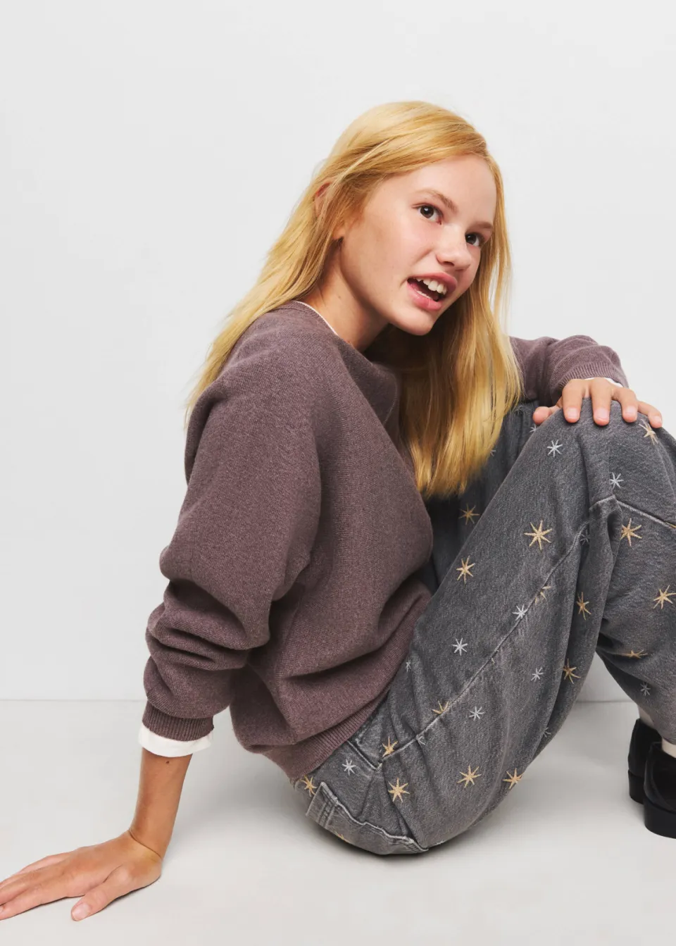 Mango Kids wide leg jeans met sterren - grijs, foto 3