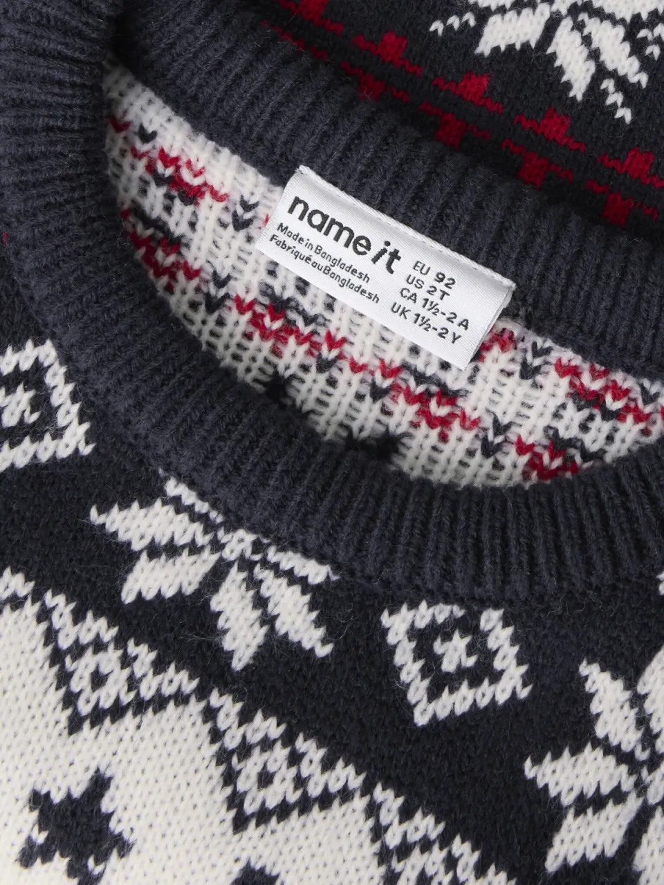 NAME IT MINI jacquard kersttrui met print - donkerblauw, foto 3